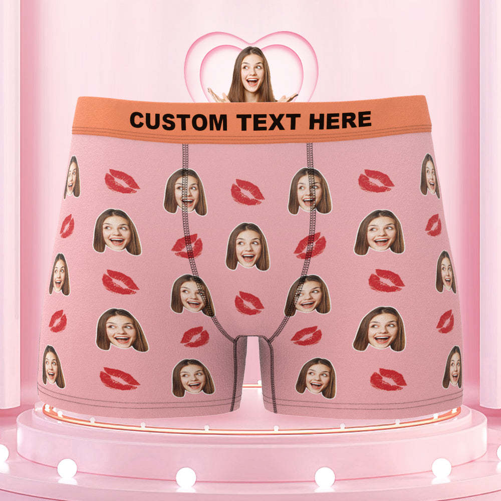 Men's Custom Face Colorful Waistband Boxer Briefs - Kiss - MyFaceBoxer