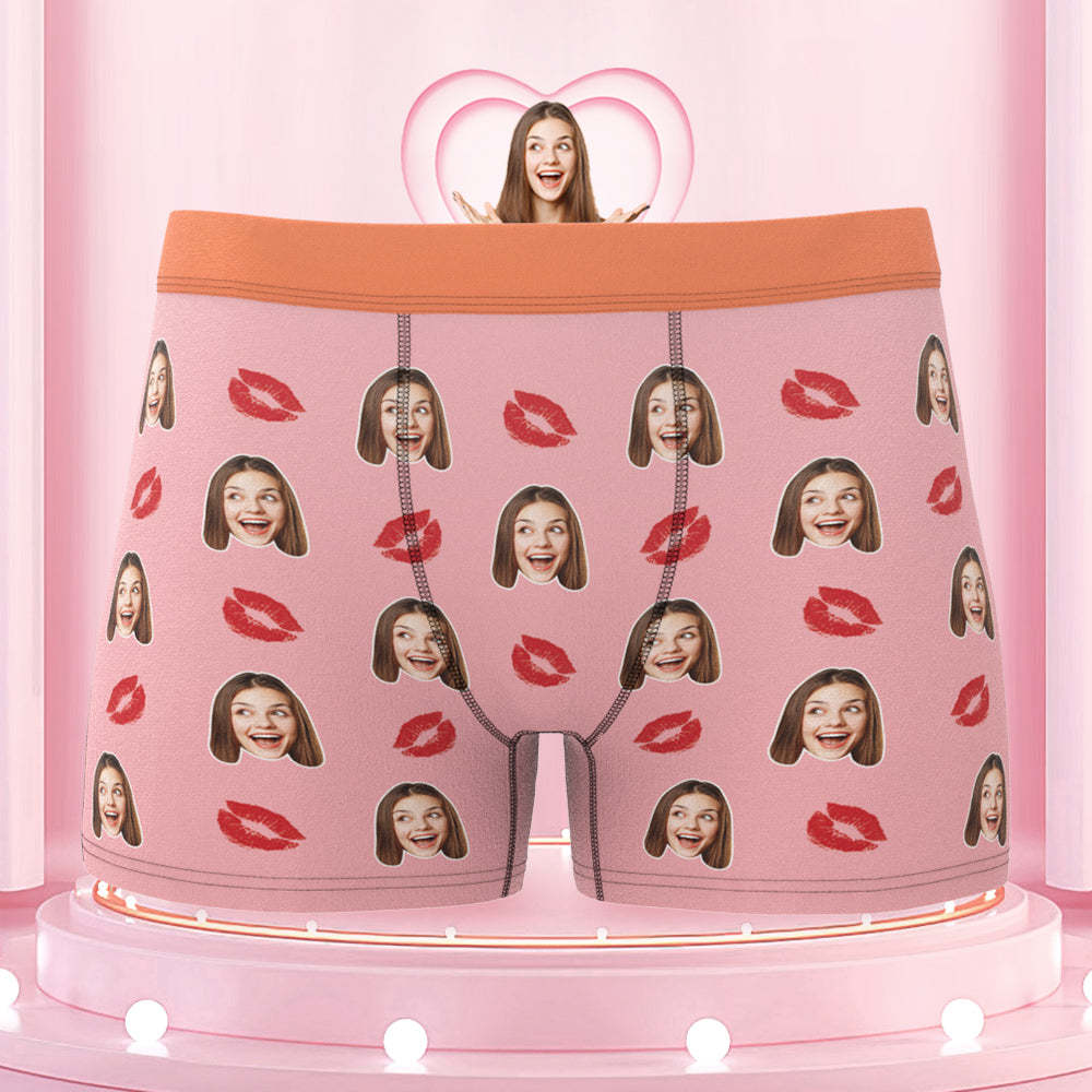 Men's Custom Face Colorful Waistband Boxer Briefs - Kiss - MyFaceBoxer