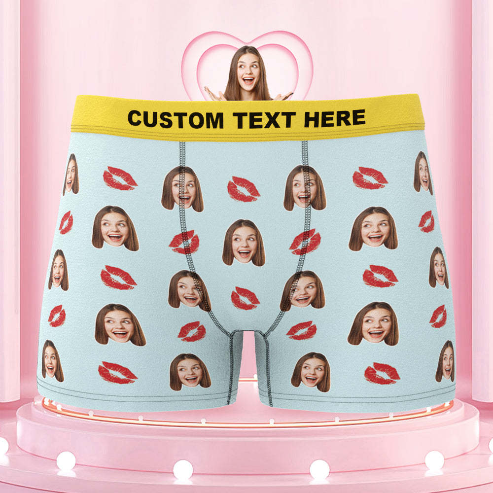 Men's Custom Face Colorful Waistband Boxer Briefs - Kiss - MyFaceBoxer