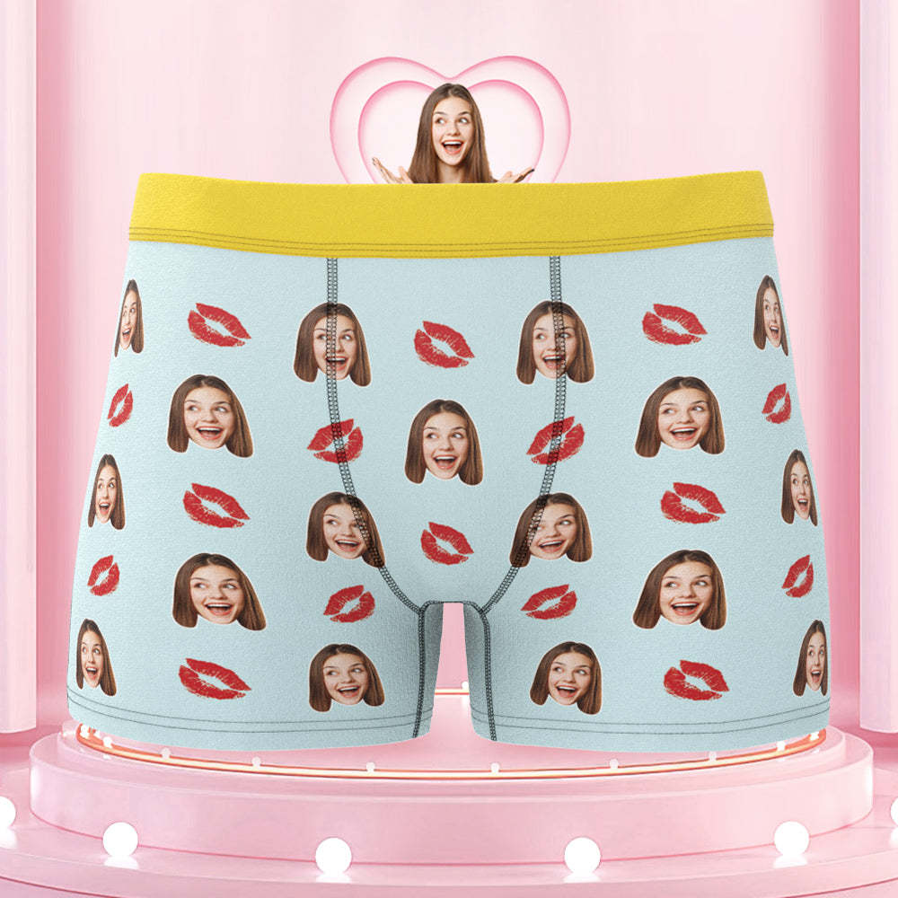 Men's Custom Face Colorful Waistband Boxer Briefs - Kiss - MyFaceBoxer