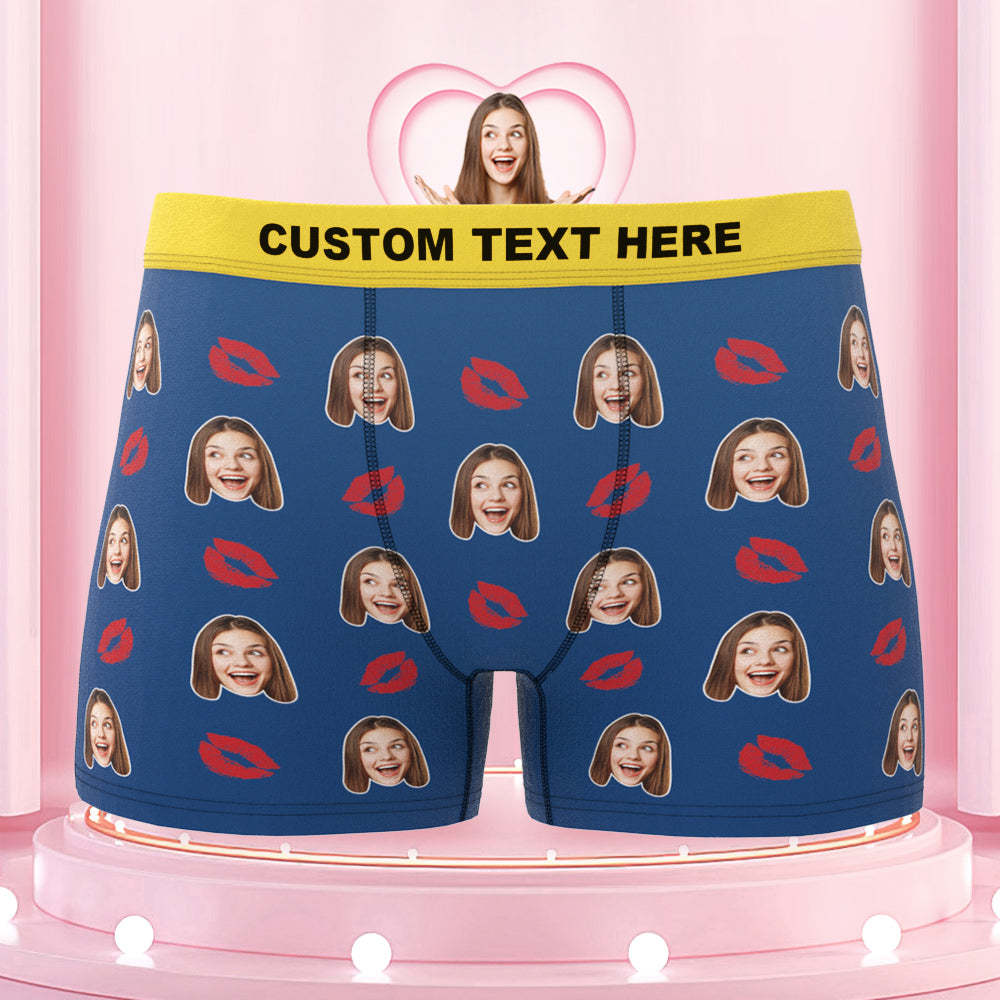 Men's Custom Face Colorful Waistband Boxer Briefs - Kiss - MyFaceBoxer