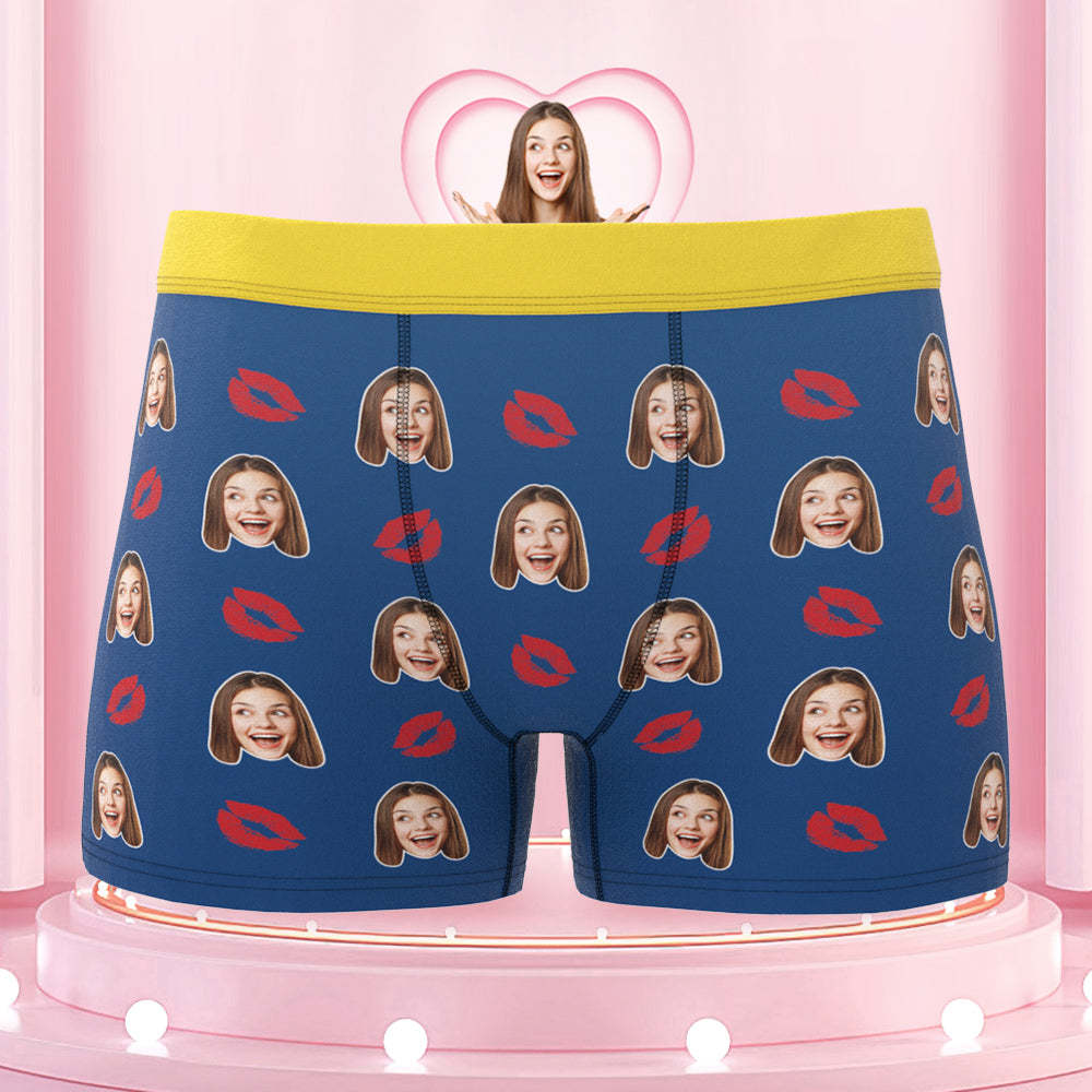 Men's Custom Face Colorful Waistband Boxer Briefs - Kiss - MyFaceBoxer