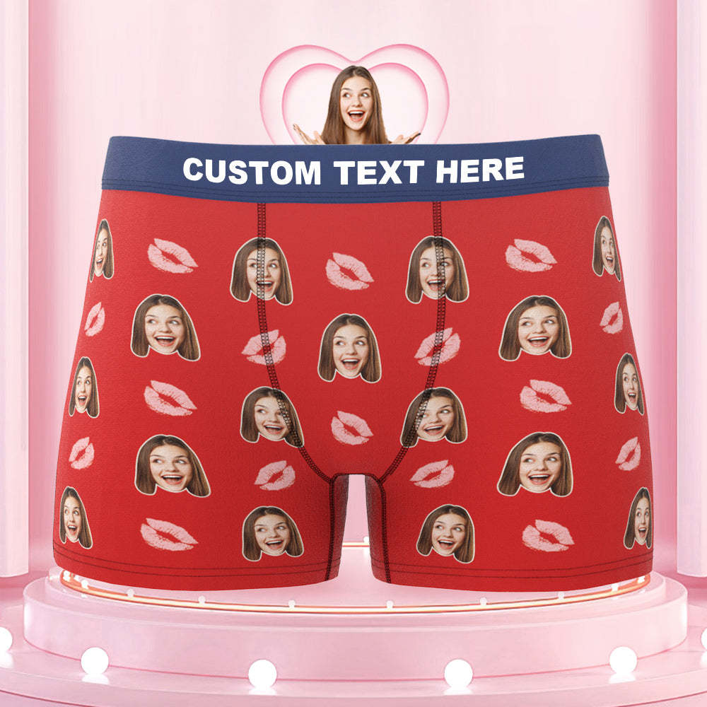 Men's Custom Face Colorful Waistband Boxer Briefs - Kiss - MyFaceBoxer