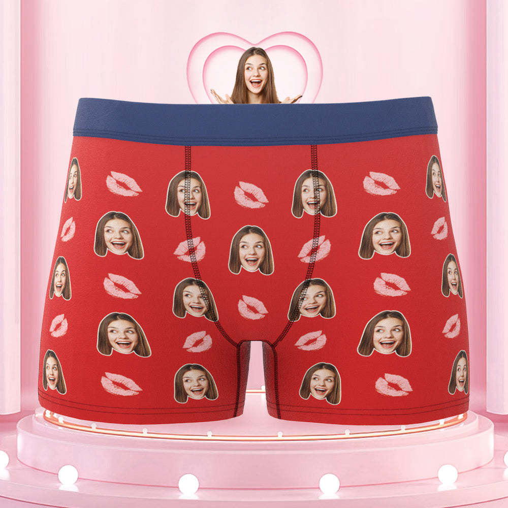 Men's Custom Face Colorful Waistband Boxer Briefs - Kiss - MyFaceBoxer
