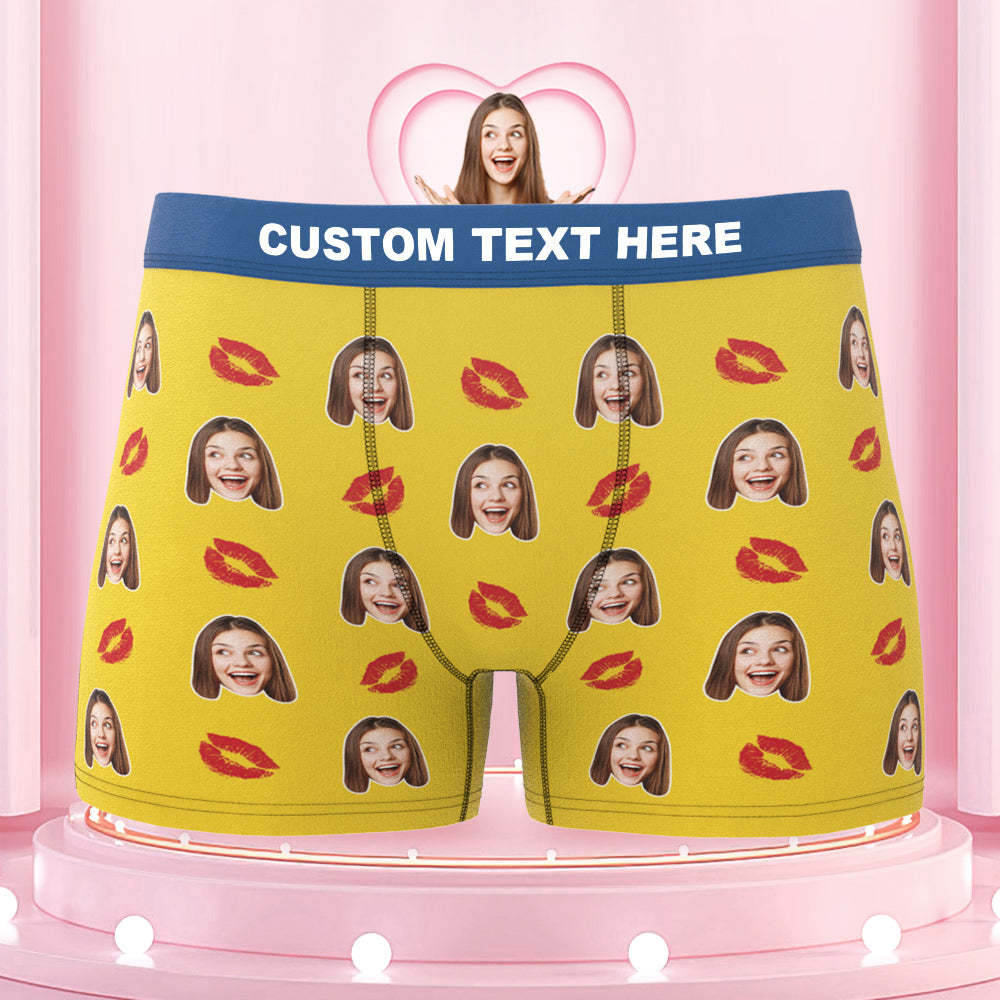 Men's Custom Face Colorful Waistband Boxer Briefs - Kiss - MyFaceBoxer