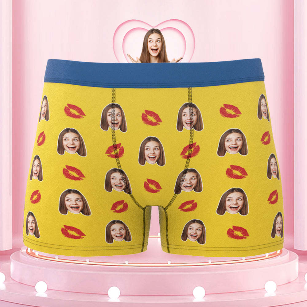 Men's Custom Face Colorful Waistband Boxer Briefs - Kiss - MyFaceBoxer