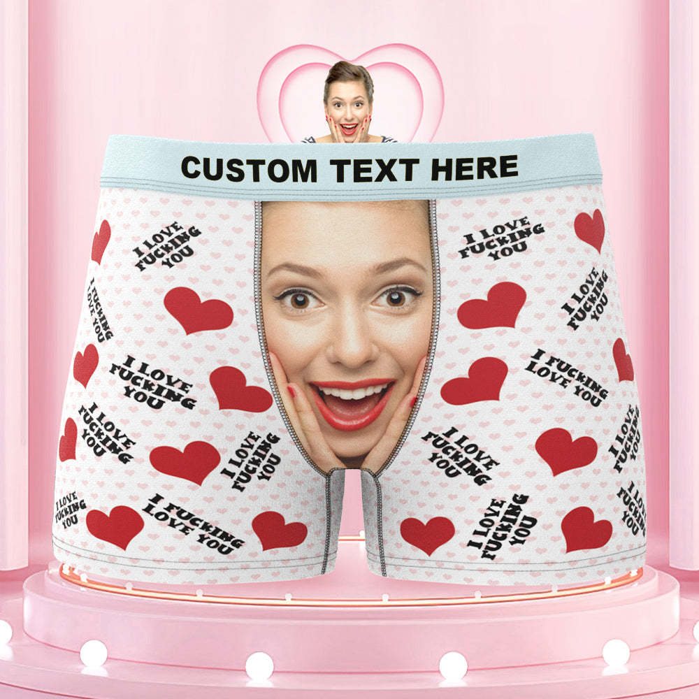 Men's Custom Face I FUCKING LOVE YOU Colorful Waistband Boxer Briefs - MyFaceBoxer