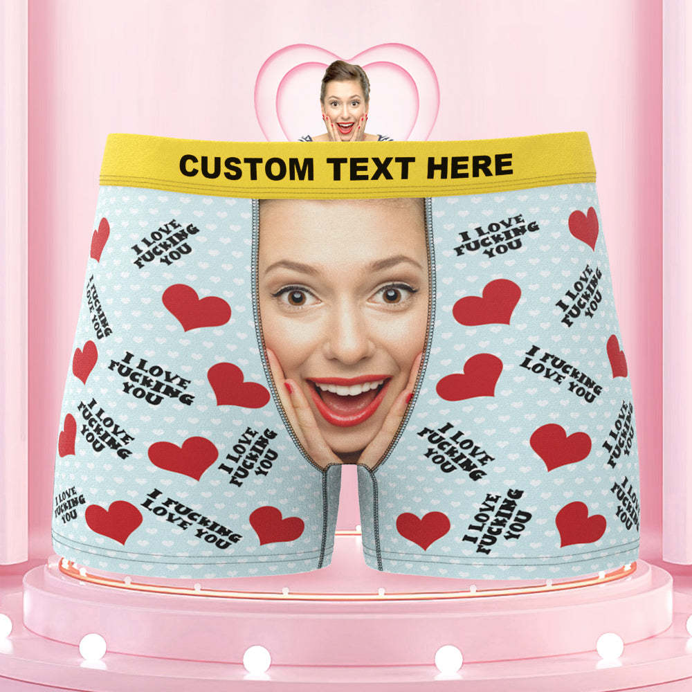 Men's Custom Face I FUCKING LOVE YOU Colorful Waistband Boxer Briefs - MyFaceBoxer
