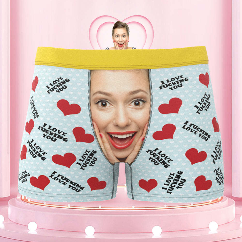 Men's Custom Face I FUCKING LOVE YOU Colorful Waistband Boxer Briefs - MyFaceBoxer