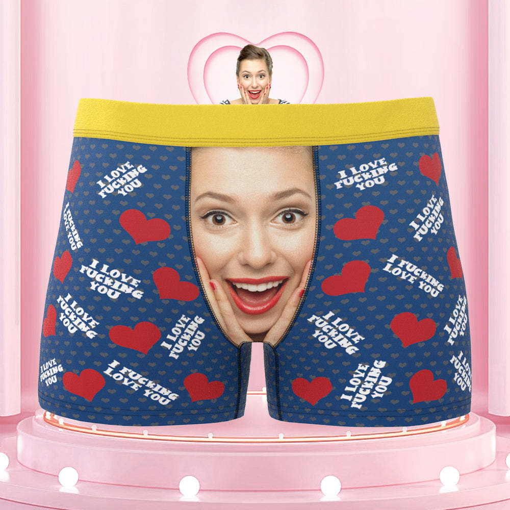 Men's Custom Face I FUCKING LOVE YOU Colorful Waistband Boxer Briefs - MyFaceBoxer