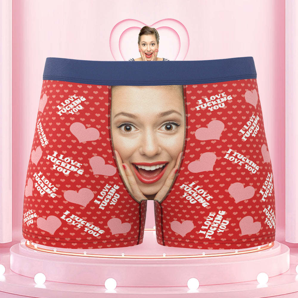 Men's Custom Face I FUCKING LOVE YOU Colorful Waistband Boxer Briefs - MyFaceBoxer