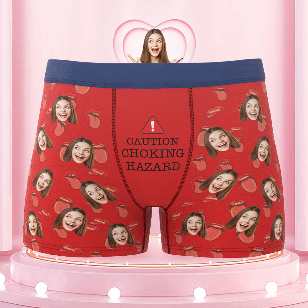 Men's Customized Boxer Shorts Colorful Waistband Choking Hazard Caution - MyFaceBoxer