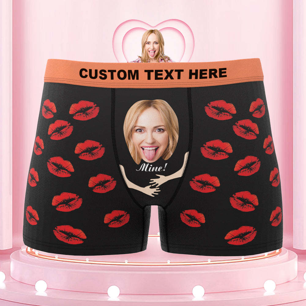 Custom Face Funny Men's Colorful Waistband Boxers Lip Print Style All Mine - MyFaceBoxer