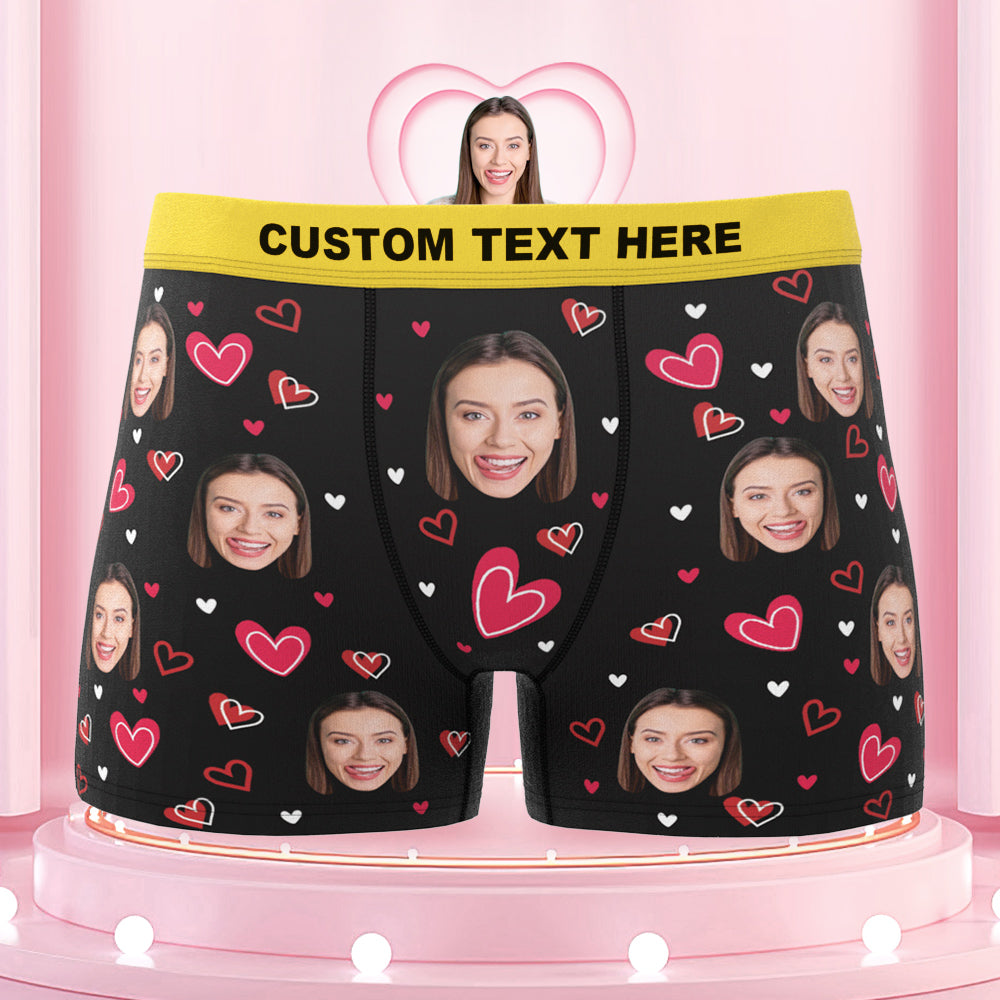 Custom Girlfriend's Face Boxers with Colorful Waistband Full of Love Hearts