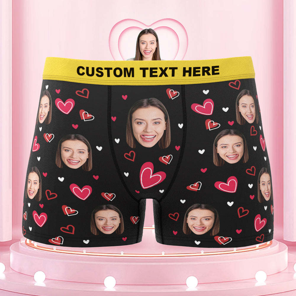 Custom Girlfriend's Face Boxers with Colorful Waistband Full of Love Hearts - MyFaceBoxer
