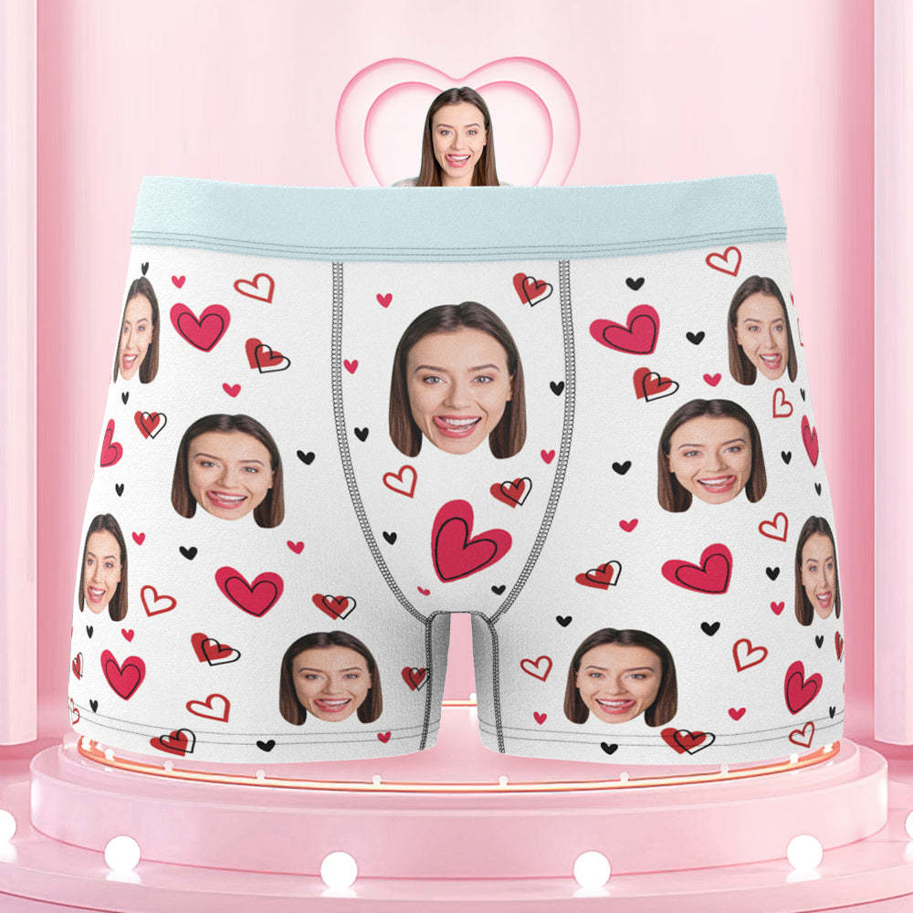 Custom Girlfriend's Face Boxers with Colorful Waistband Full of Love Hearts - MyFaceBoxer