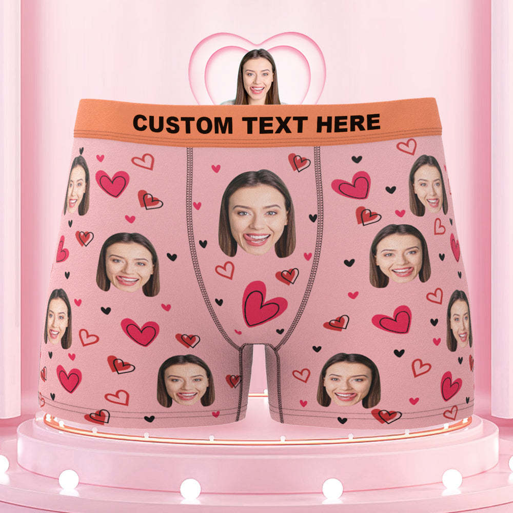 Custom Girlfriend's Face Boxers with Colorful Waistband Full of Love Hearts - MyFaceBoxer