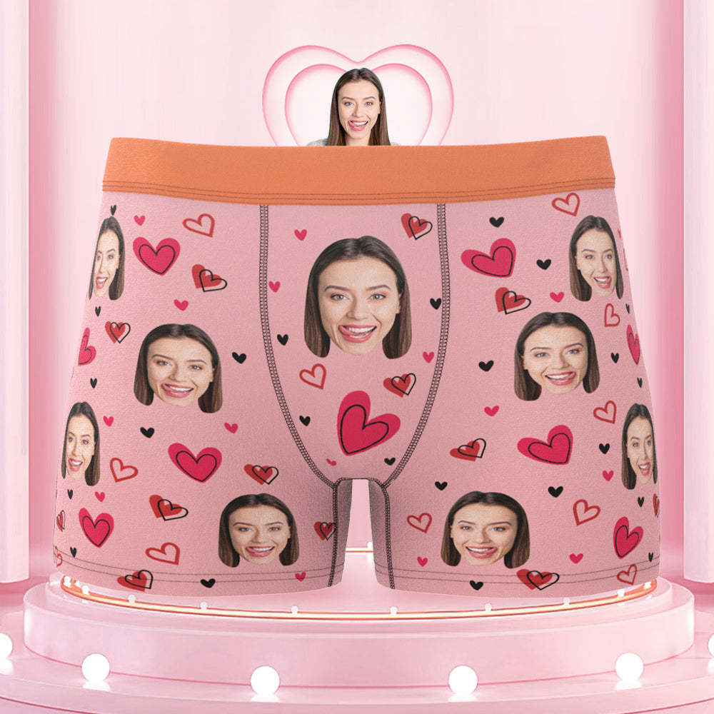 Custom Girlfriend's Face Boxers with Colorful Waistband Full of Love Hearts - MyFaceBoxer