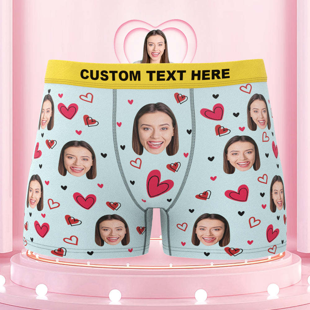 Custom Girlfriend's Face Boxers with Colorful Waistband Full of Love Hearts - MyFaceBoxer