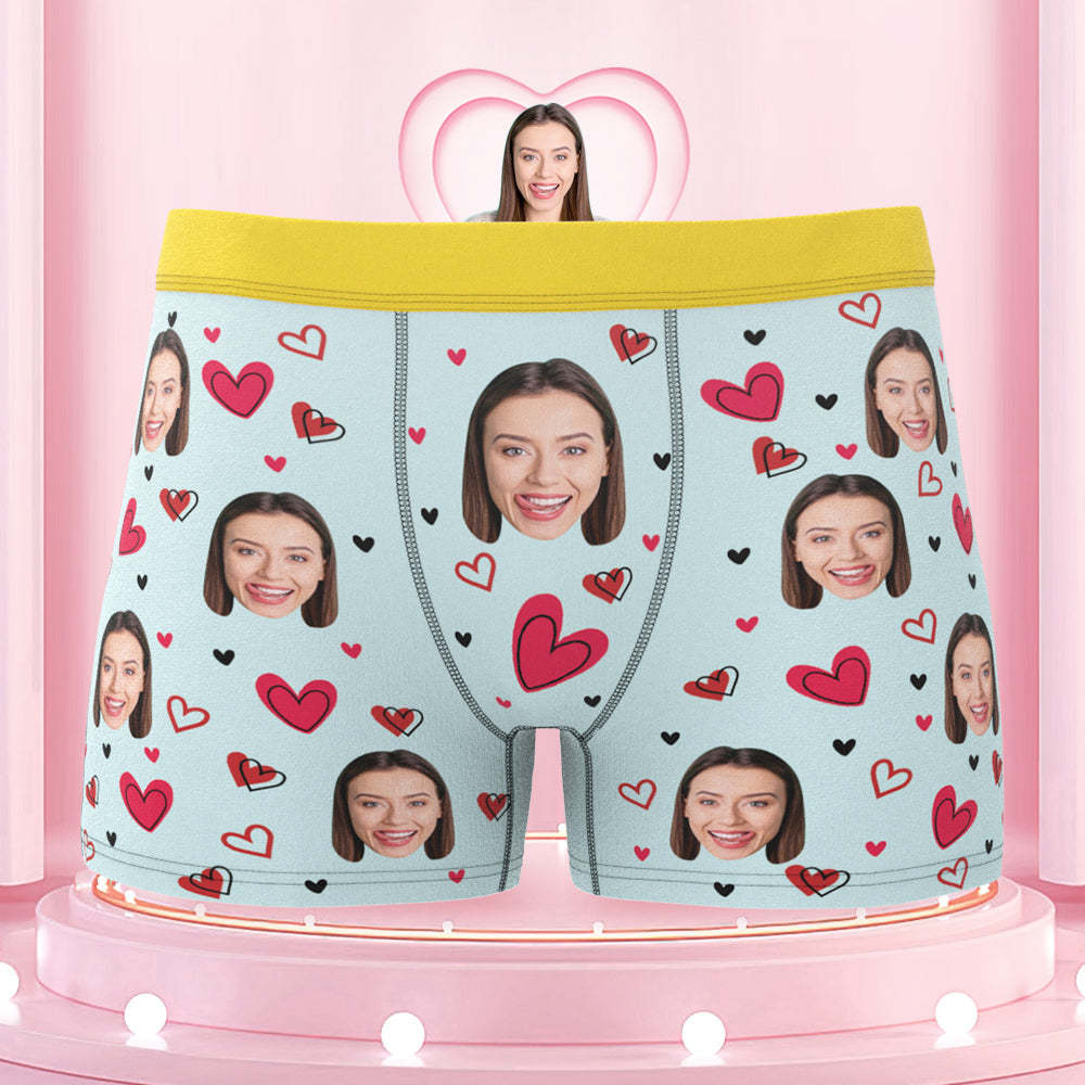 Custom Girlfriend's Face Boxers with Colorful Waistband Full of Love Hearts - MyFaceBoxer
