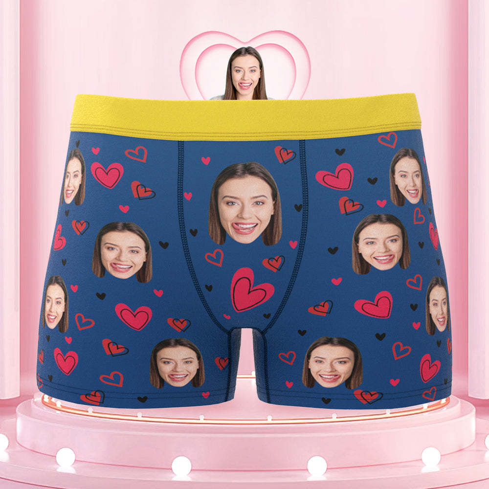 Custom Girlfriend's Face Boxers with Colorful Waistband Full of Love Hearts - MyFaceBoxer
