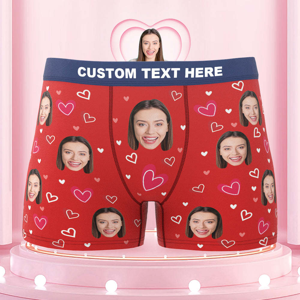 Custom Girlfriend's Face Boxers with Colorful Waistband Full of Love Hearts - MyFaceBoxer
