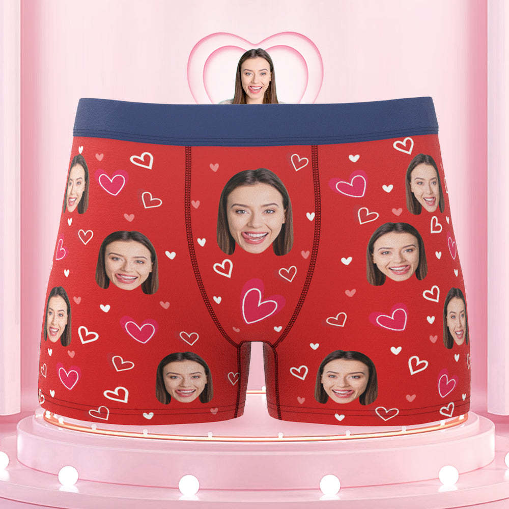 Custom Girlfriend's Face Boxers with Colorful Waistband Full of Love Hearts - MyFaceBoxer