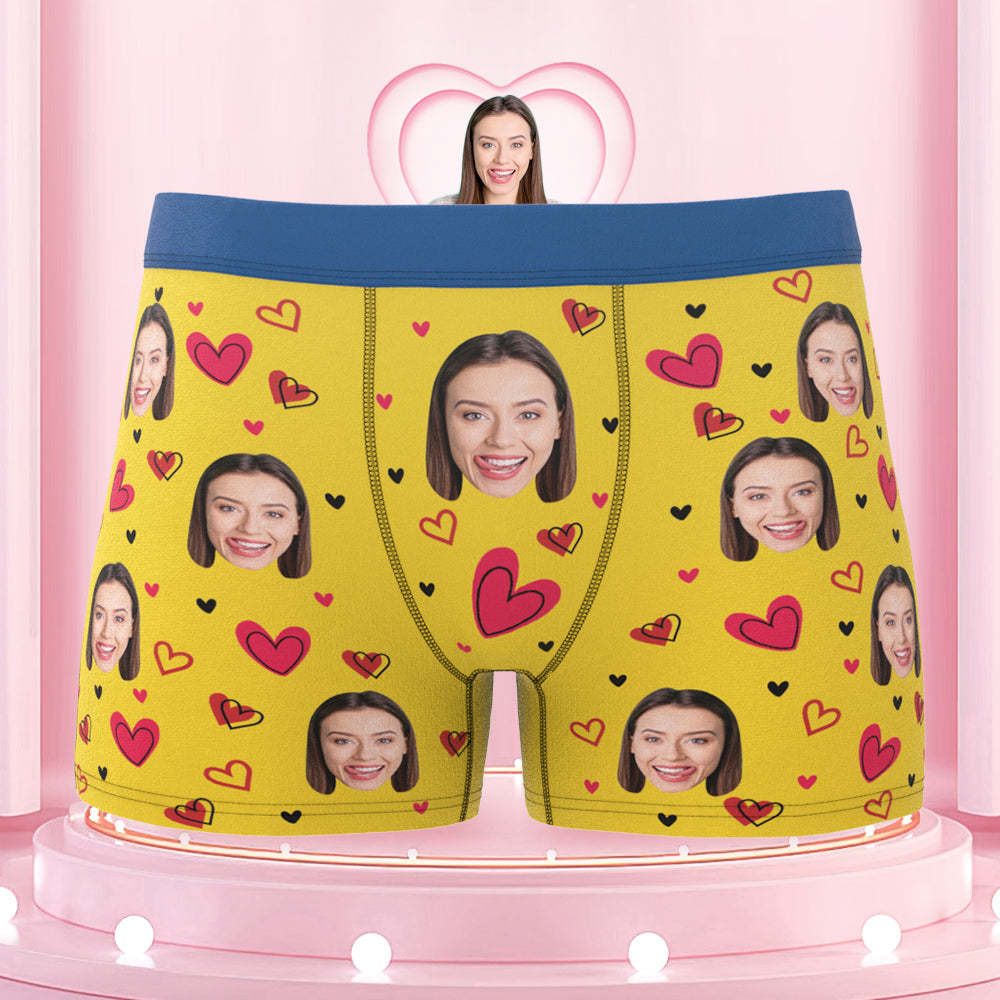 Custom Girlfriend's Face Boxers with Colorful Waistband Full of Love Hearts - MyFaceBoxer