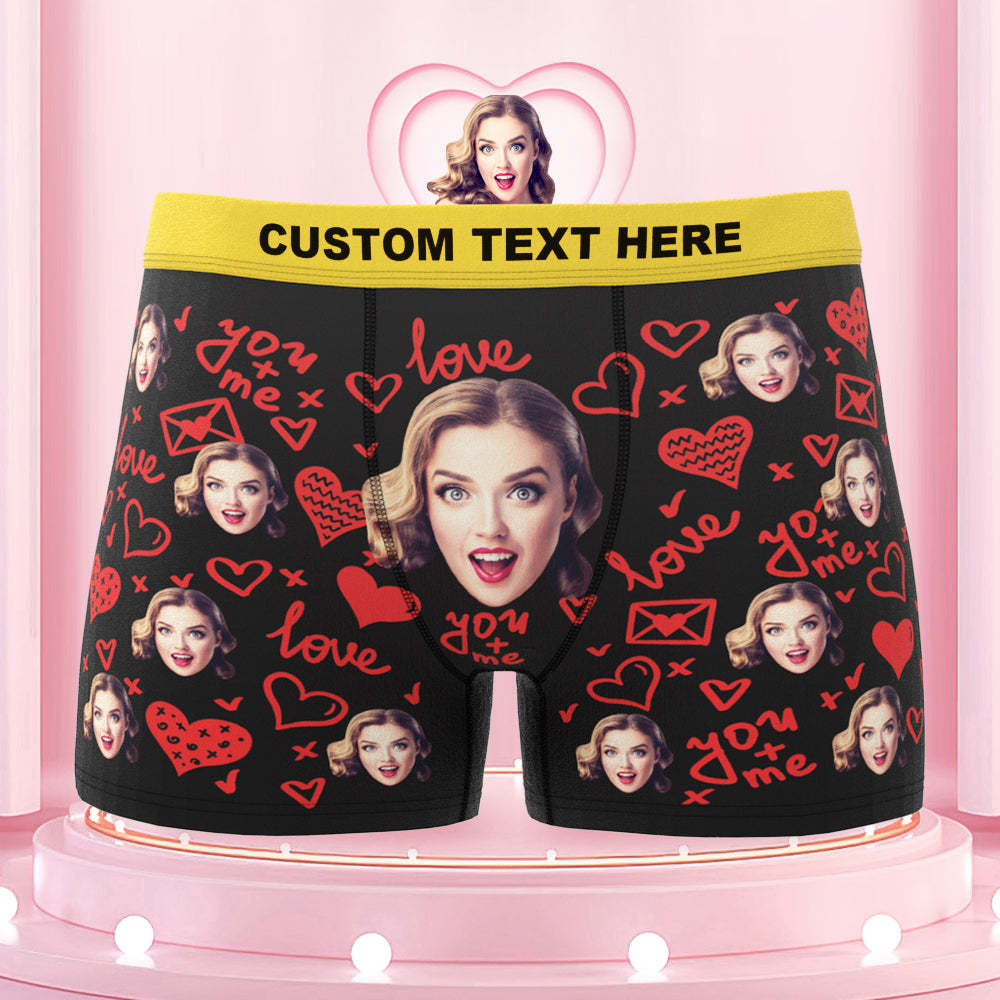 Custom Face Boxer Briefs with Colorful Waistband You and Me Equals to Love Gift For Him - MyFaceBoxer