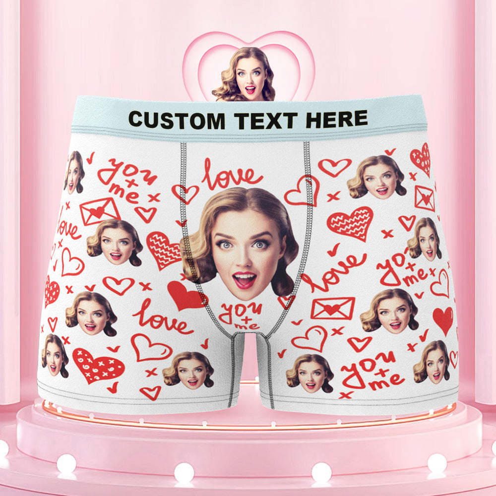 Custom Face Boxer Briefs with Colorful Waistband You and Me Equals to Love Gift For Him - MyFaceBoxer