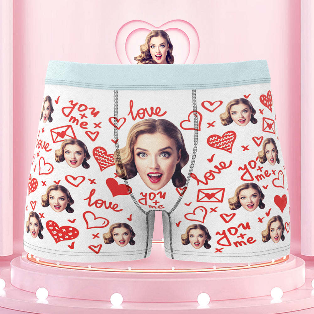 Custom Face Boxer Briefs with Colorful Waistband You and Me Equals to Love Gift For Him - MyFaceBoxer