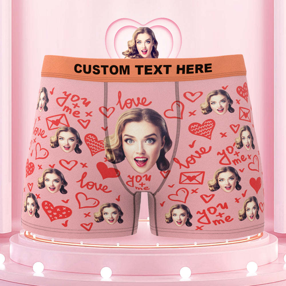 Custom Face Boxer Briefs with Colorful Waistband You and Me Equals to Love Gift For Him - MyFaceBoxer