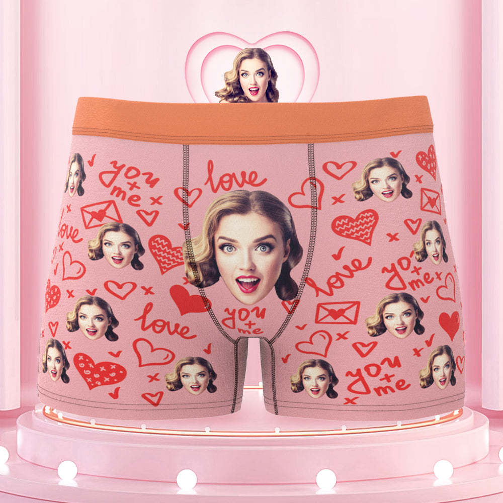 Custom Face Boxer Briefs with Colorful Waistband You and Me Equals to Love Gift For Him - MyFaceBoxer