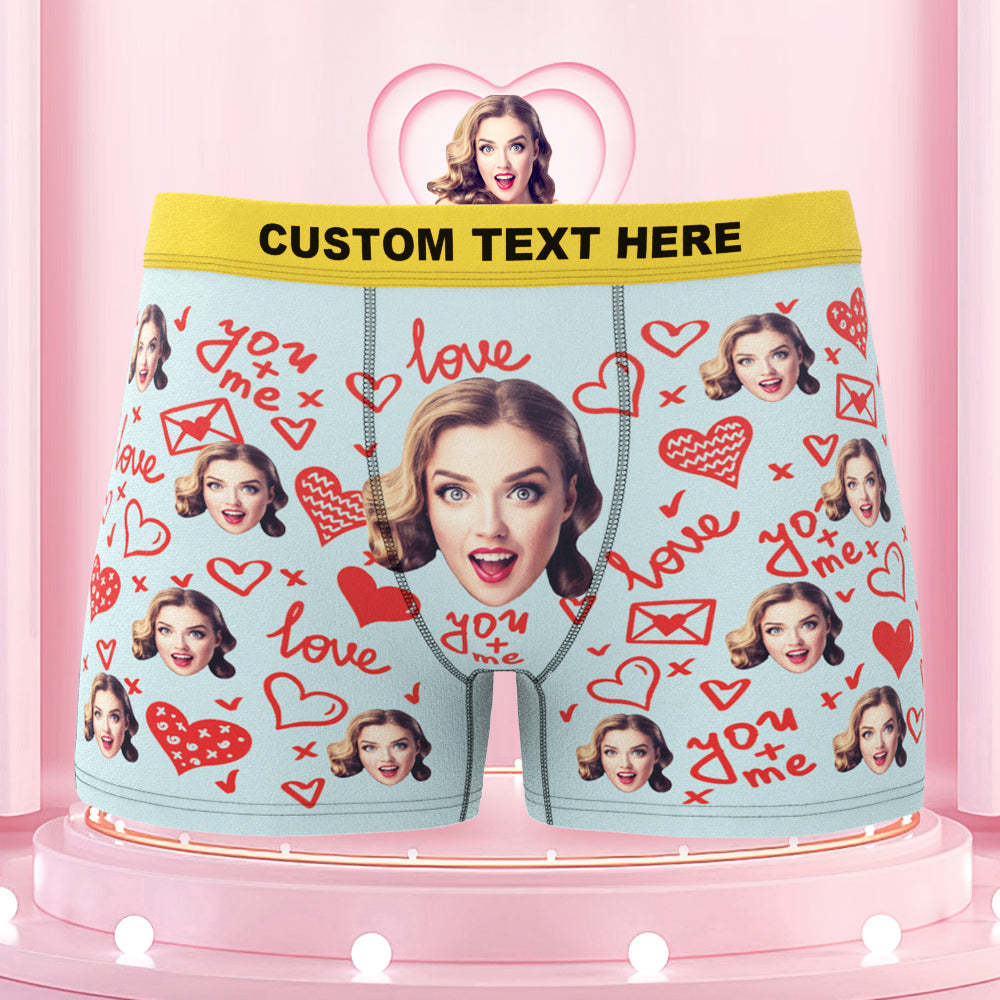 Custom Face Boxer Briefs with Colorful Waistband You and Me Equals to Love Gift For Him - MyFaceBoxer