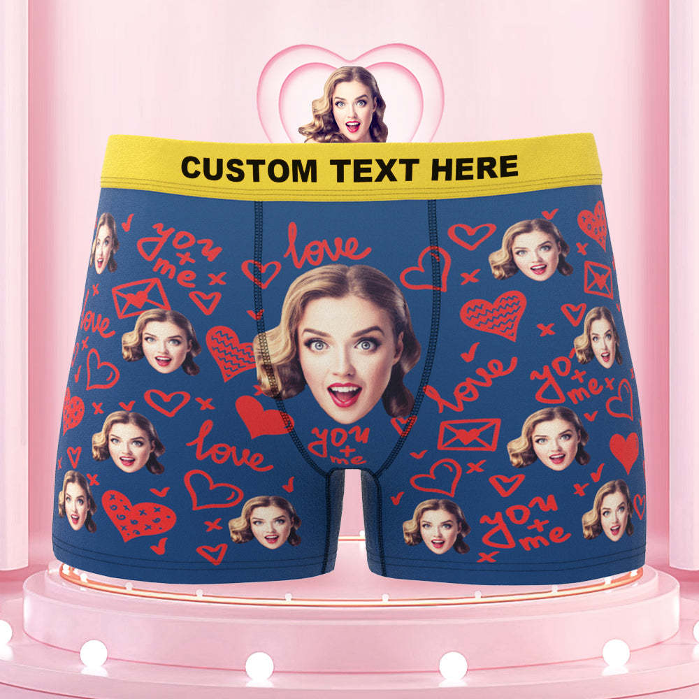 Custom Face Boxer Briefs with Colorful Waistband You and Me Equals to Love Gift For Him - MyFaceBoxer