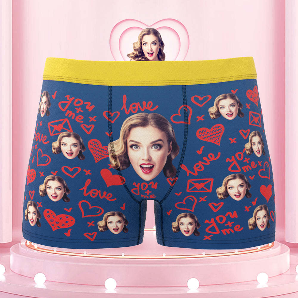 Custom Face Boxer Briefs with Colorful Waistband You and Me Equals to Love Gift For Him - MyFaceBoxer