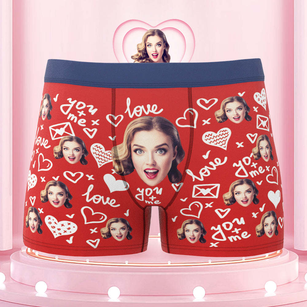 Custom Face Boxer Briefs with Colorful Waistband You and Me Equals to Love Gift For Him - MyFaceBoxer