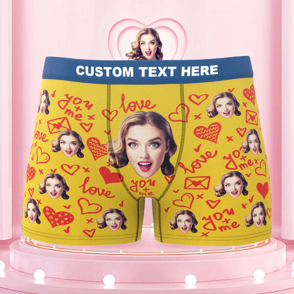 Custom Face Boxer Briefs with Colorful Waistband You and Me Equals to Love Gift For Him - MyFaceBoxer