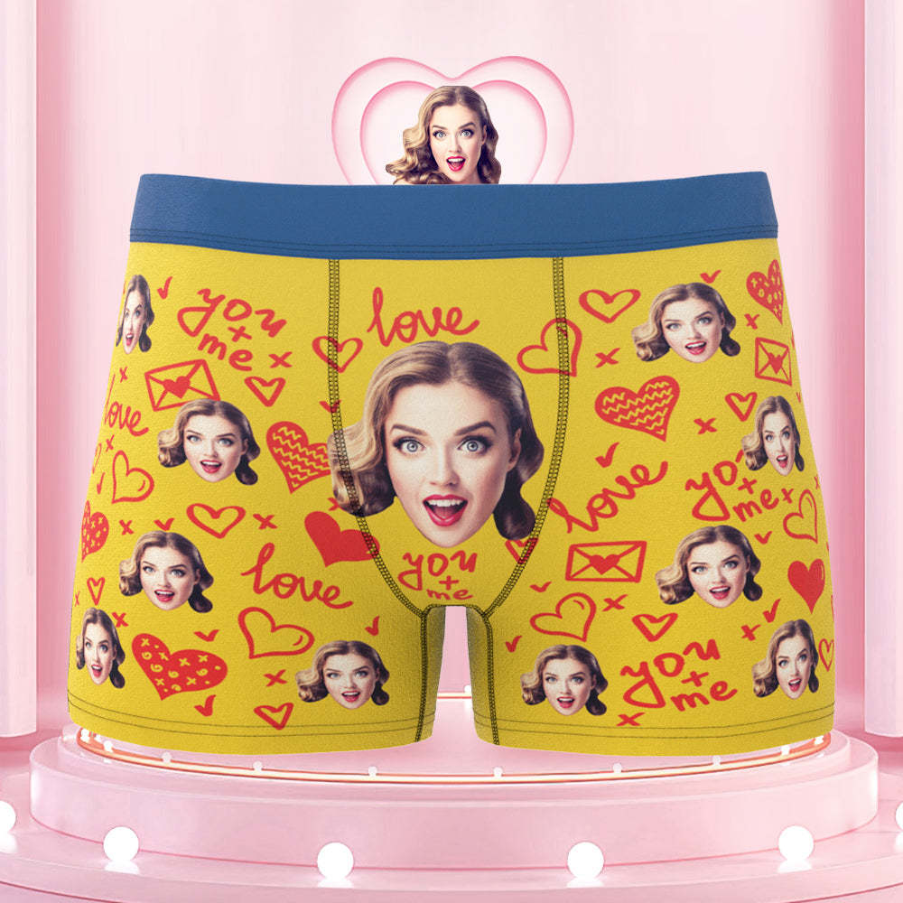 Custom Face Boxer Briefs with Colorful Waistband You and Me Equals to Love Gift For Him - MyFaceBoxer