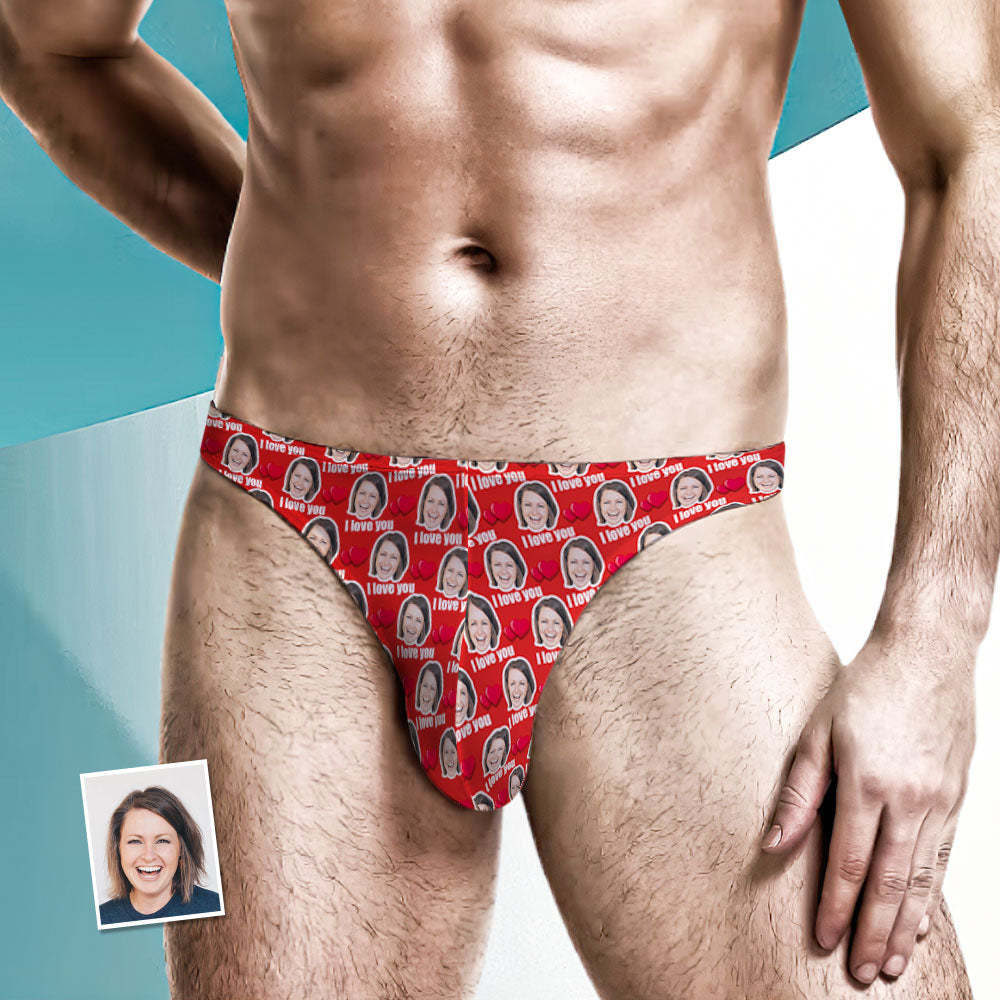 Custom Face Heart Men's Thong Love You Men's Briefs - MyFaceBoxer