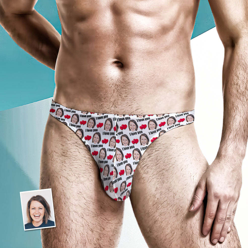 Custom Face Heart Men's Thong Love You Men's Briefs - MyFaceBoxer