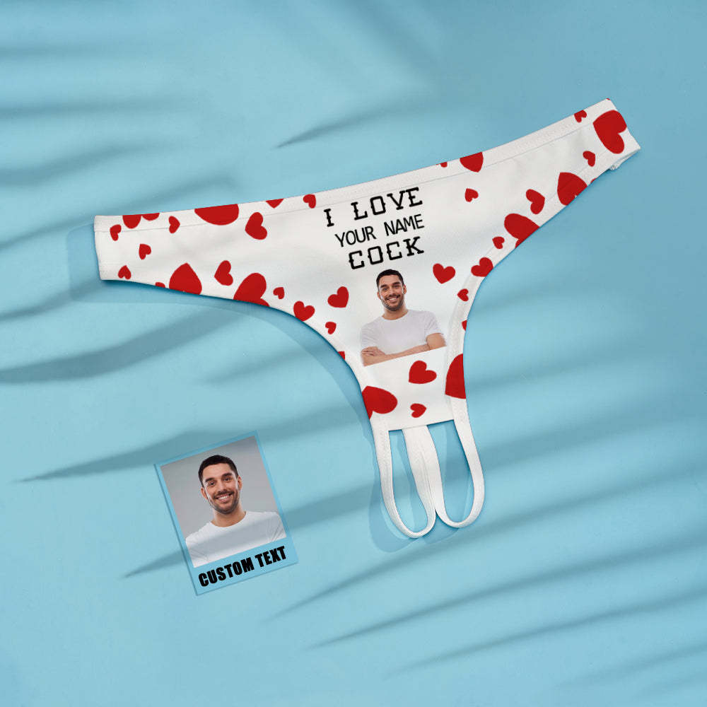 Custom Face Crotchless Panty with Name I Love Your Cock - MyFaceBoxer