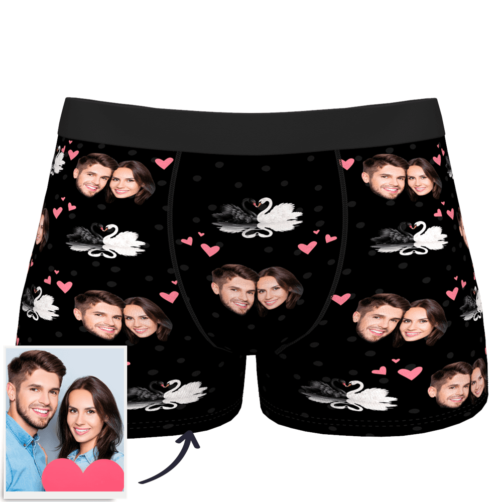 Custom Men's Photo Boxer Shorts - Black and White Swan - MyFaceBoxer
