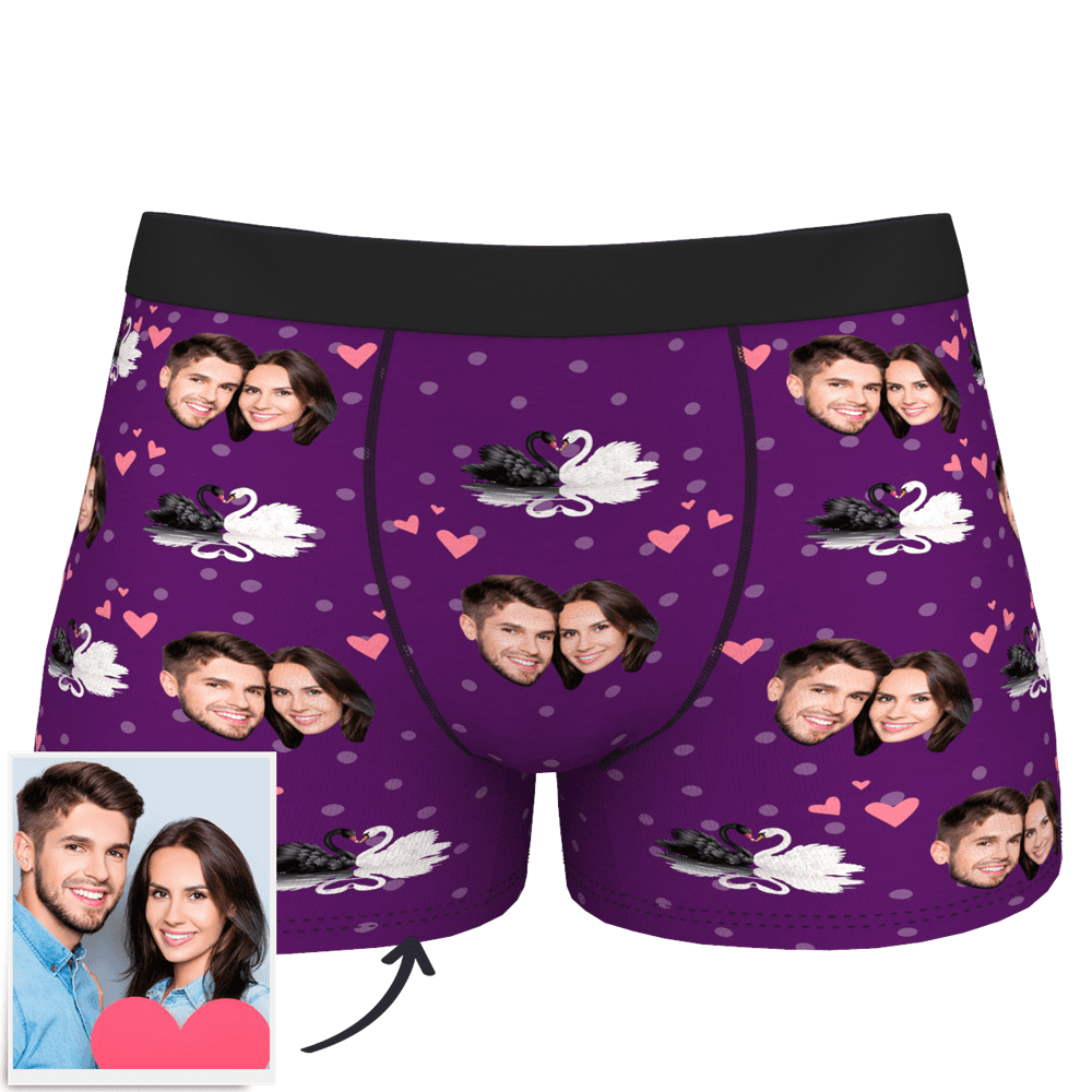 Custom Men's Photo Boxer Shorts - Black and White Swan - MyFaceBoxer