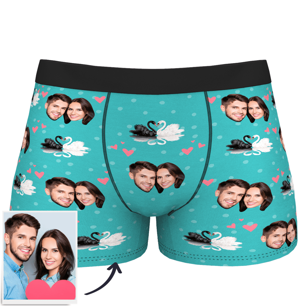 Custom Men's Photo Boxer Shorts - Black and White Swan - MyFaceBoxer