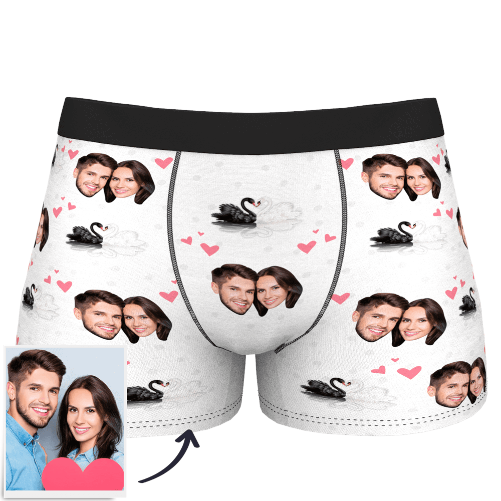 Custom Men's Photo Boxer Shorts - Black and White Swan - MyFaceBoxer