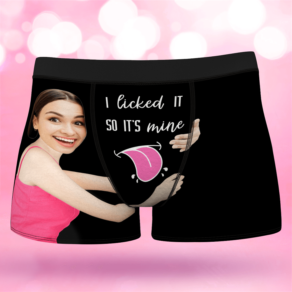 Men's Custom Face On Boxer Shorts Custom Waistband Text I licked ITSO IT'S mine Gift For Him - MyFaceBoxer