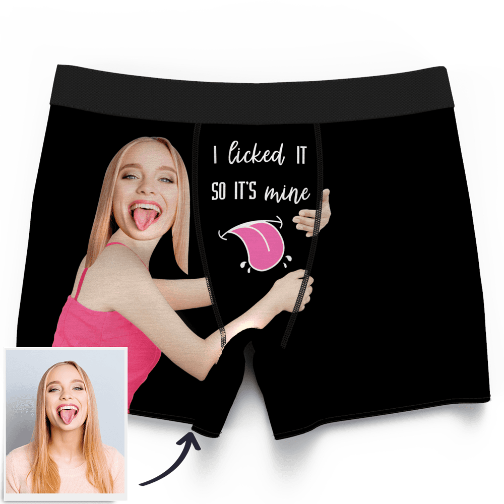 Men's Custom Face On Boxer Shorts Custom Waistband Text I licked ITSO IT'S mine Gift For Him - MyFaceBoxer