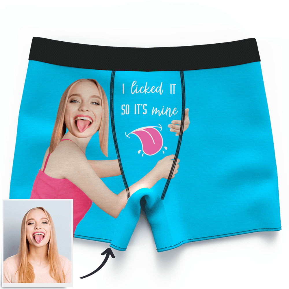 Men's Custom Face On Boxer Shorts Custom Waistband Text I licked ITSO IT'S mine Gift For Him - MyFaceBoxer