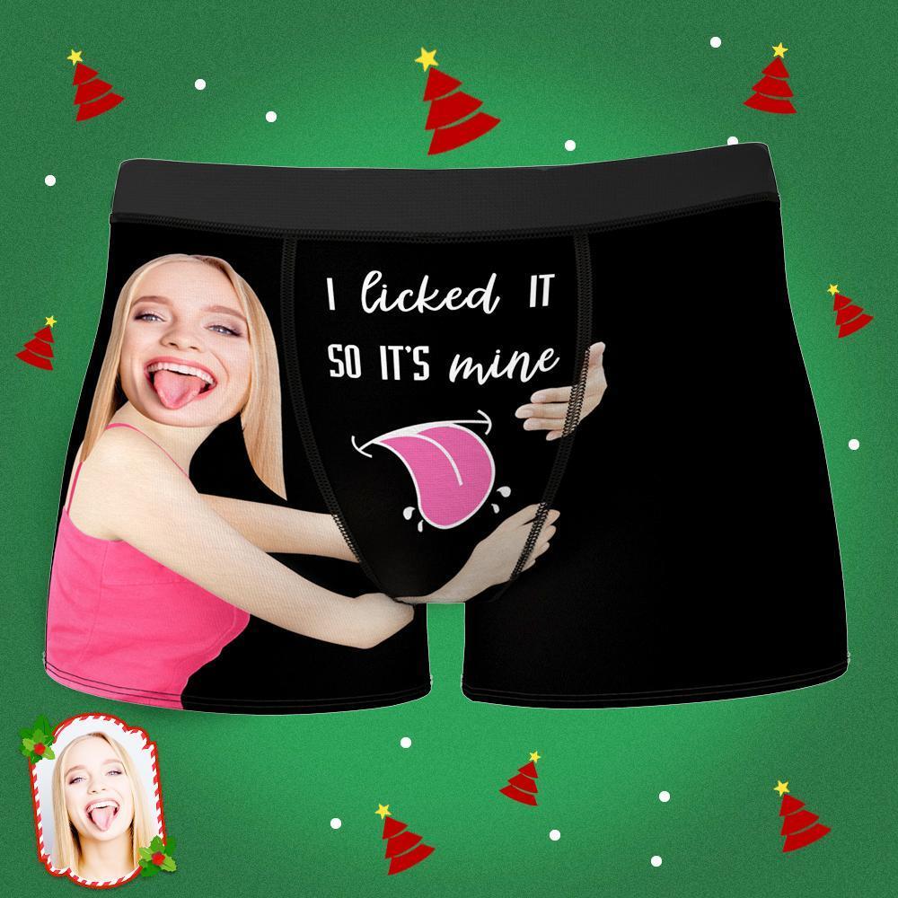 Men's Custom Face On Boxer Shorts Custom Waistband Text I licked ITSO IT'S mine Gift For Him - MyFaceBoxer